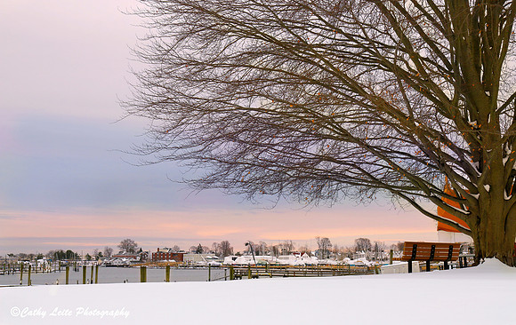 Milford Harbor Snowy Sunset