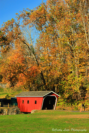 Kent Falls Covered Bridge Autumn- Vertical